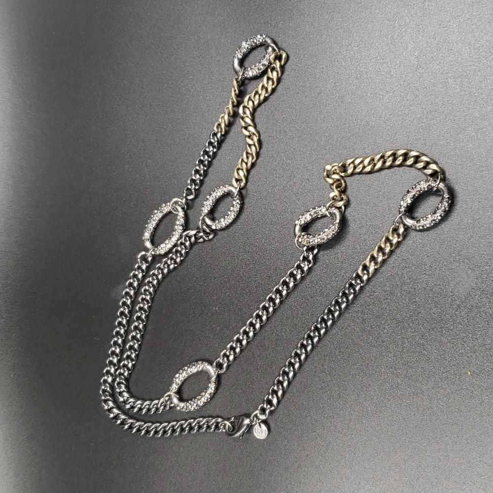 Silver and Gold Oval Link Necklace - Women's Fashion Necklace